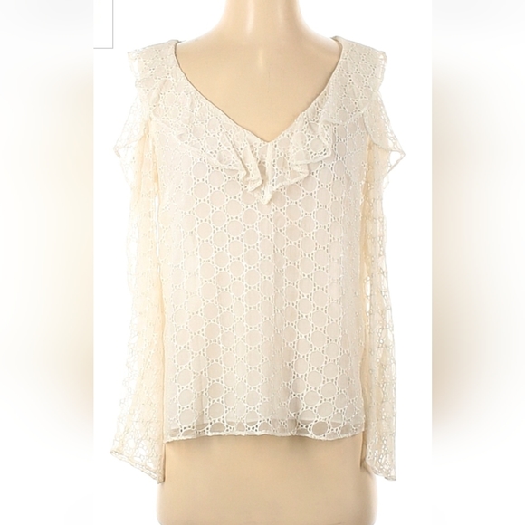 Club Monaco Blouse Women's Sz S Ivory White lace off shoulder sleeve shirt top - Picture 1 of 9